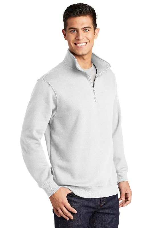 Sport-Tek Mens Shrink Resistant Fleece 1/4 Zip Sweatshirt - White