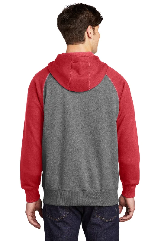 Sport-Tek Mens Shrink Resistant Fleece Full Zip Hooded Sweatshirt Hoodie - Heather Vintage Grey/True Red