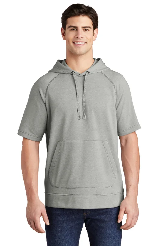 Sport-Tek Mens Moisture Wicking Fleece Short Sleeve Hooded Sweatshirt Hoodie - Heather Light Grey