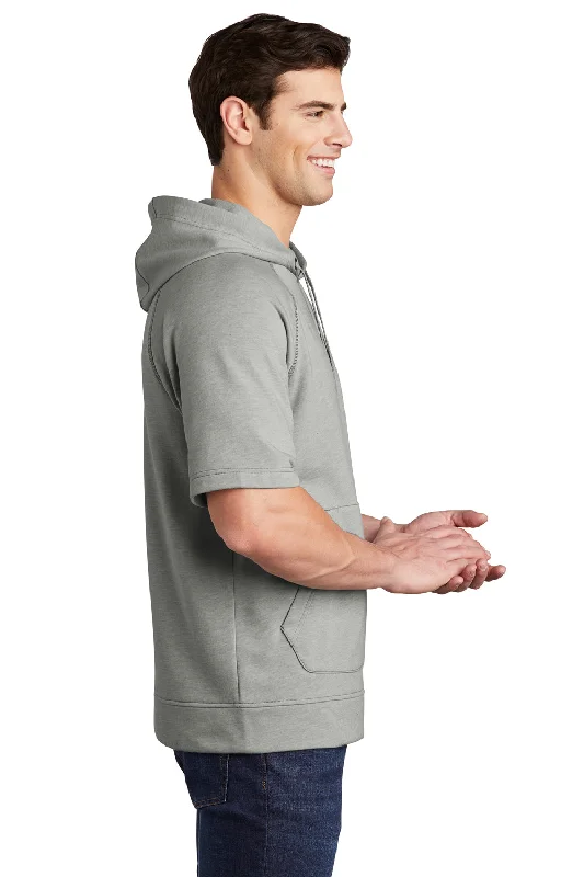 Sport-Tek Mens Moisture Wicking Fleece Short Sleeve Hooded Sweatshirt Hoodie - Heather Light Grey