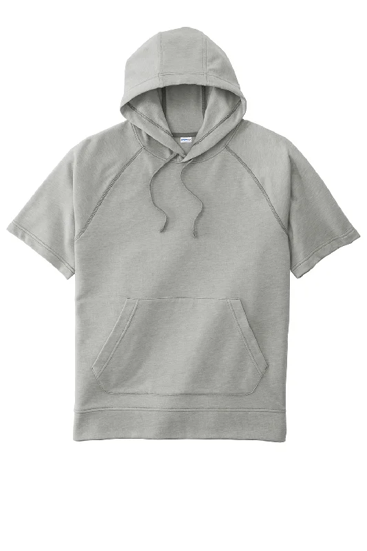 Sport-Tek Mens Moisture Wicking Fleece Short Sleeve Hooded Sweatshirt Hoodie - Heather Light Grey