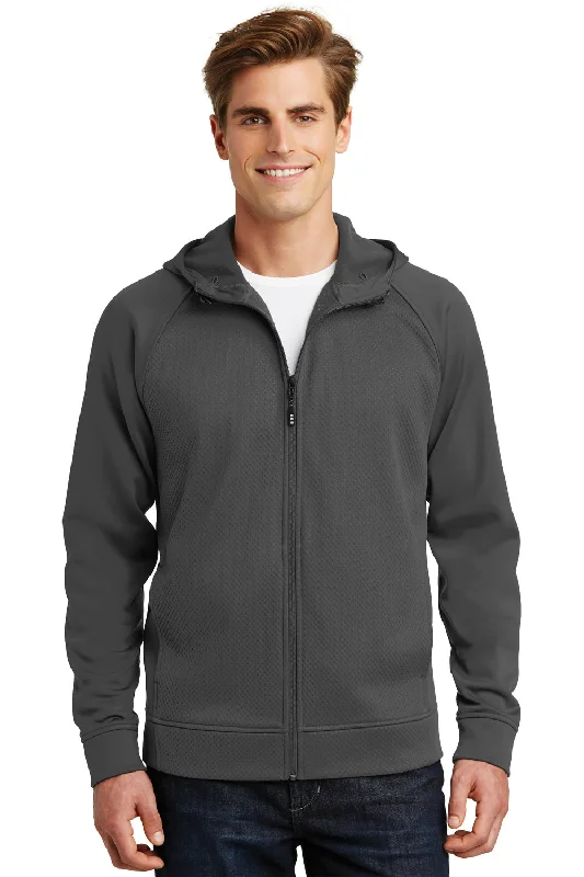 Sport-Tek Mens Rival Tech Moisture Wicking Fleece Full Zip Hooded Sweatshirt Hoodie - Iron Grey - Closeout