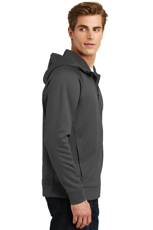 Sport-Tek Mens Rival Tech Moisture Wicking Fleece Full Zip Hooded Sweatshirt Hoodie - Iron Grey - Closeout