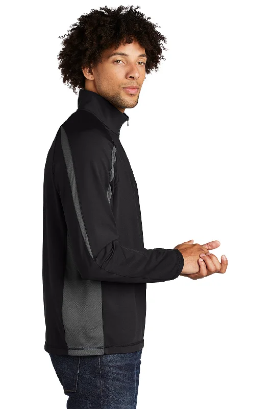 Sport-Tek Mens Sport-Wick Moisture Wicking 1/4 Zip Sweatshirt - Black/Charcoal Grey