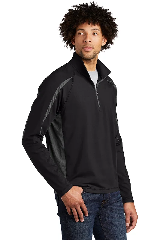 Sport-Tek Mens Sport-Wick Moisture Wicking 1/4 Zip Sweatshirt - Black/Charcoal Grey