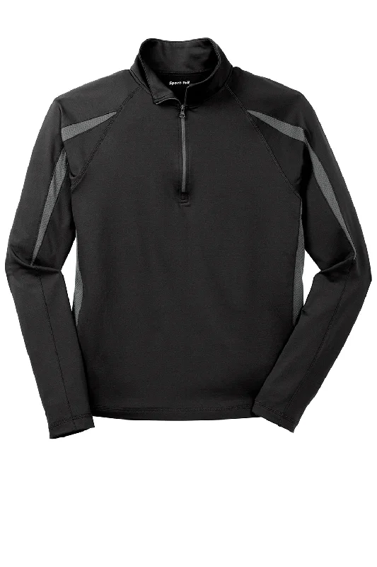 Sport-Tek Mens Sport-Wick Moisture Wicking 1/4 Zip Sweatshirt - Black/Charcoal Grey