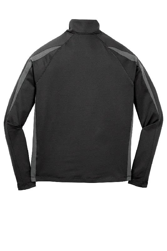 Sport-Tek Mens Sport-Wick Moisture Wicking 1/4 Zip Sweatshirt - Black/Charcoal Grey