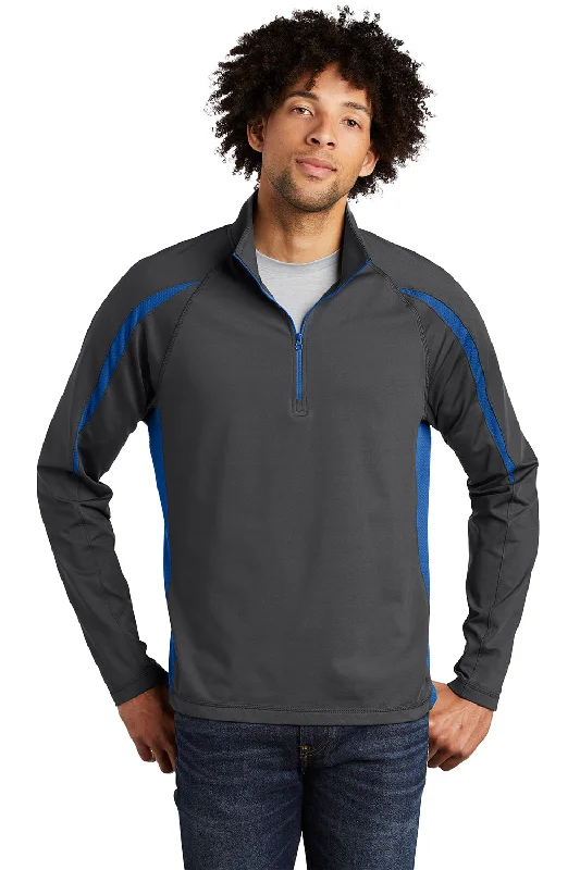 Sport-Tek Mens Sport-Wick Moisture Wicking 1/4 Zip Sweatshirt - Charcoal Grey/True Royal Blue