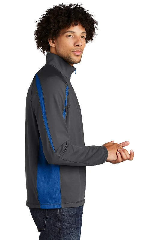 Sport-Tek Mens Sport-Wick Moisture Wicking 1/4 Zip Sweatshirt - Charcoal Grey/True Royal Blue