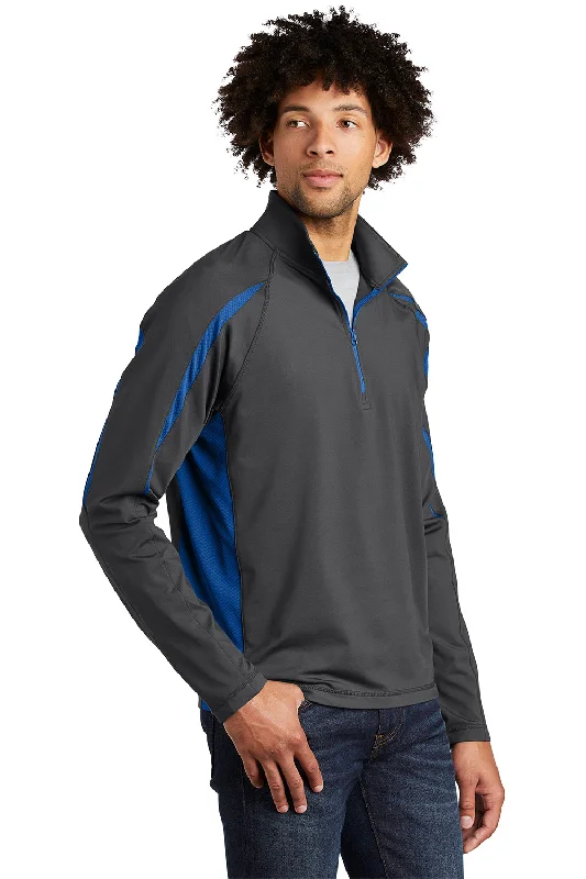 Sport-Tek Mens Sport-Wick Moisture Wicking 1/4 Zip Sweatshirt - Charcoal Grey/True Royal Blue