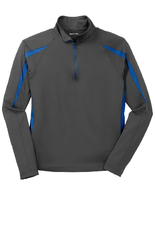 Sport-Tek Mens Sport-Wick Moisture Wicking 1/4 Zip Sweatshirt - Charcoal Grey/True Royal Blue