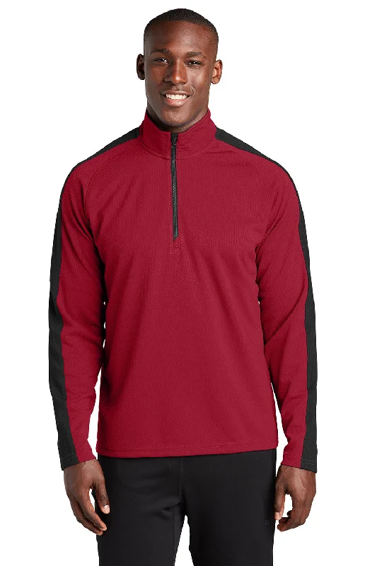 Sport-Tek Mens Sport-Wick Moisture Wicking 1/4 Zip Sweatshirt - Deep Red/Black