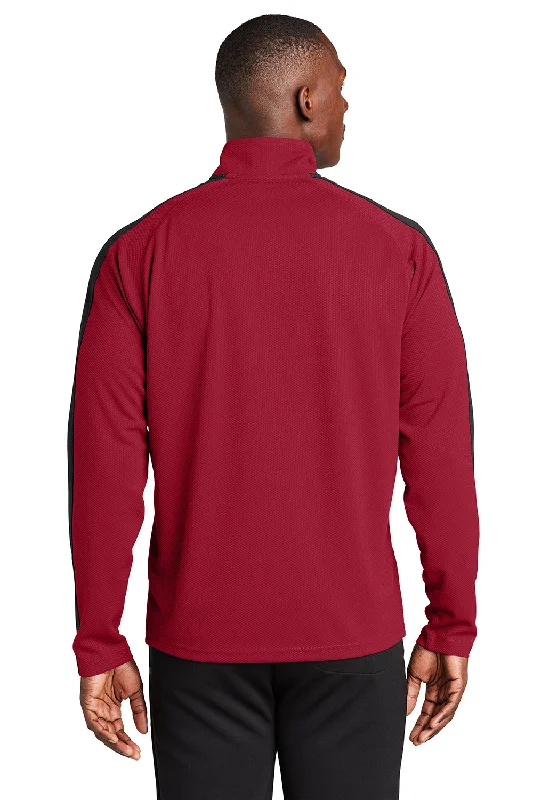 Sport-Tek Mens Sport-Wick Moisture Wicking 1/4 Zip Sweatshirt - Deep Red/Black