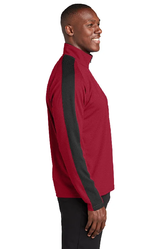 Sport-Tek Mens Sport-Wick Moisture Wicking 1/4 Zip Sweatshirt - Deep Red/Black