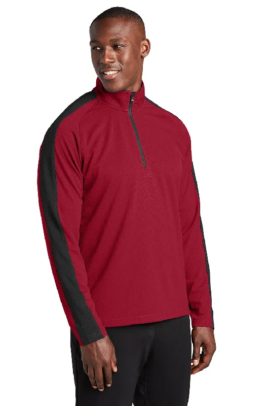 Sport-Tek Mens Sport-Wick Moisture Wicking 1/4 Zip Sweatshirt - Deep Red/Black