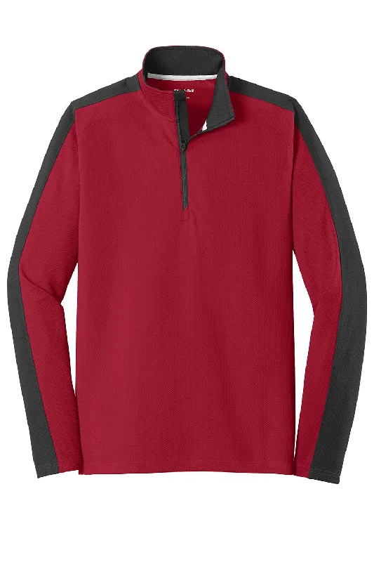 Sport-Tek Mens Sport-Wick Moisture Wicking 1/4 Zip Sweatshirt - Deep Red/Black