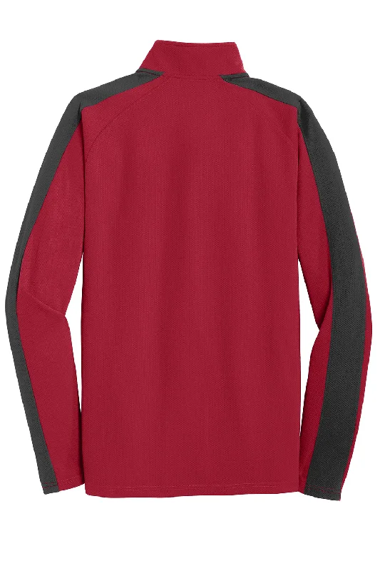 Sport-Tek Mens Sport-Wick Moisture Wicking 1/4 Zip Sweatshirt - Deep Red/Black