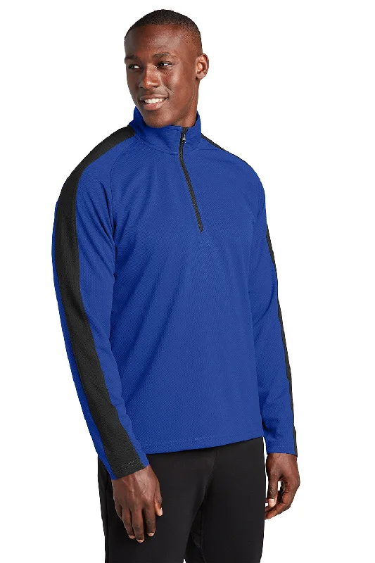 Sport-Tek Mens Sport-Wick Moisture Wicking 1/4 Zip Sweatshirt - True Royal Blue/Black