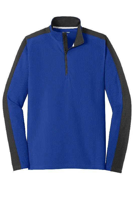 Sport-Tek Mens Sport-Wick Moisture Wicking 1/4 Zip Sweatshirt - True Royal Blue/Black