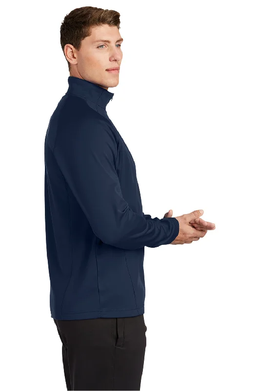 Sport-Tek Mens Sport-Wick Moisture Wicking Fleece 1/4 Zip Sweatshirt - Navy Blue/Silver Grey