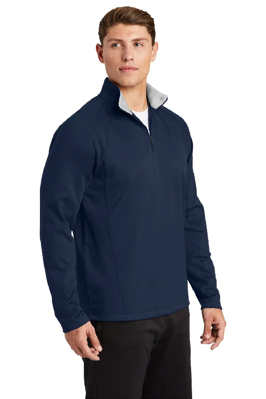 Sport-Tek Mens Sport-Wick Moisture Wicking Fleece 1/4 Zip Sweatshirt - Navy Blue/Silver Grey