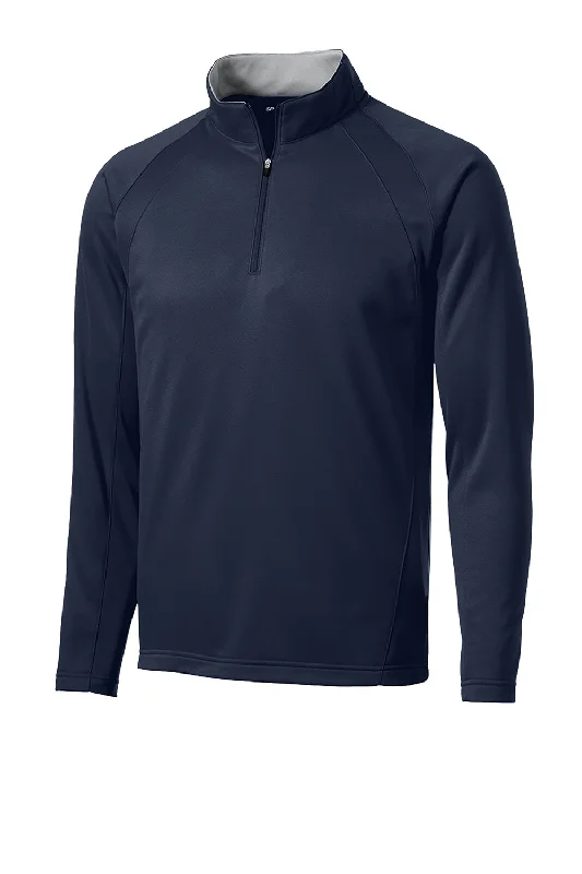 Sport-Tek Mens Sport-Wick Moisture Wicking Fleece 1/4 Zip Sweatshirt - Navy Blue/Silver Grey