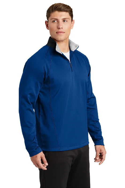 Sport-Tek Mens Sport-Wick Moisture Wicking Fleece 1/4 Zip Sweatshirt - True Royal Blue/Silver Grey