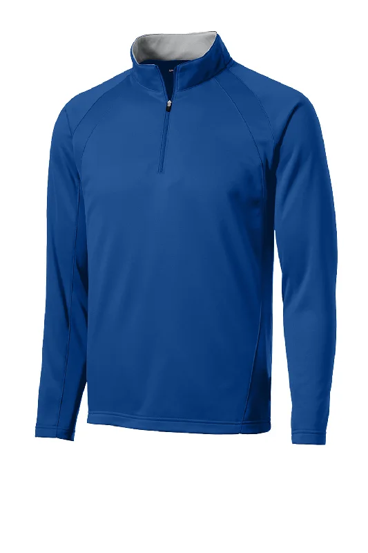 Sport-Tek Mens Sport-Wick Moisture Wicking Fleece 1/4 Zip Sweatshirt - True Royal Blue/Silver Grey