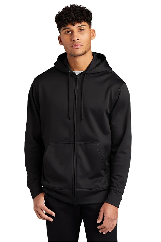 Sport-Tek Mens Sport-Wick Moisture Wicking Fleece Full Zip Hooded Sweatshirt Hoodie - Black