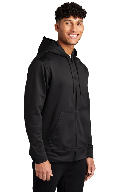 Sport-Tek Mens Sport-Wick Moisture Wicking Fleece Full Zip Hooded Sweatshirt Hoodie - Black