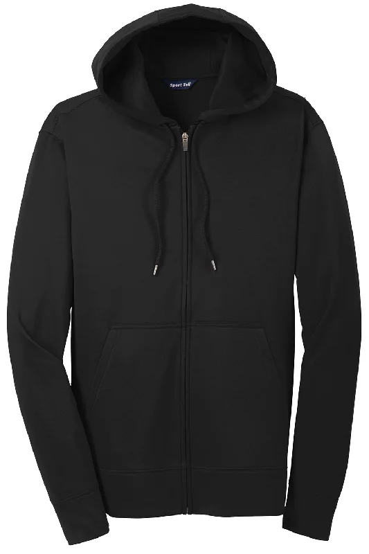 Sport-Tek Mens Sport-Wick Moisture Wicking Fleece Full Zip Hooded Sweatshirt Hoodie - Black