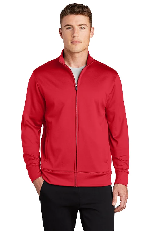 Sport-Tek Mens Sport-Wick Moisture Wicking Fleece Full Zip Sweatshirt - Deep Red