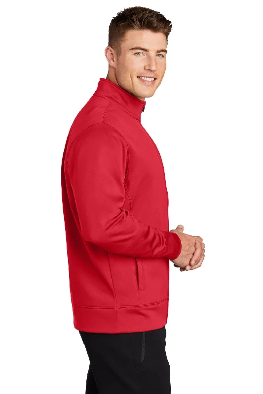 Sport-Tek Mens Sport-Wick Moisture Wicking Fleece Full Zip Sweatshirt - Deep Red