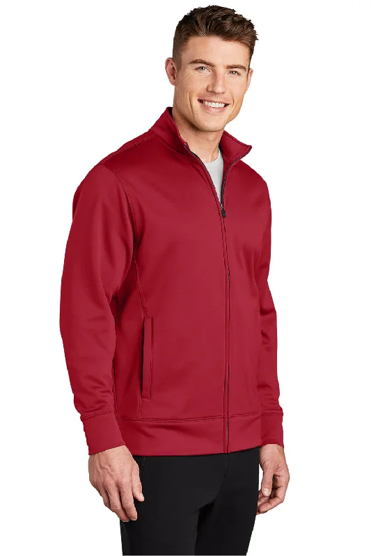 Sport-Tek Mens Sport-Wick Moisture Wicking Fleece Full Zip Sweatshirt - Deep Red