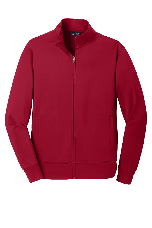 Sport-Tek Mens Sport-Wick Moisture Wicking Fleece Full Zip Sweatshirt - Deep Red