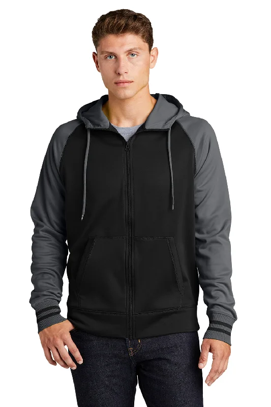 Sport-Tek Mens Sport-Wick Moisture Wicking Fleece Hooded Sweatshirt Hoodie - Black/Dark Smoke Grey