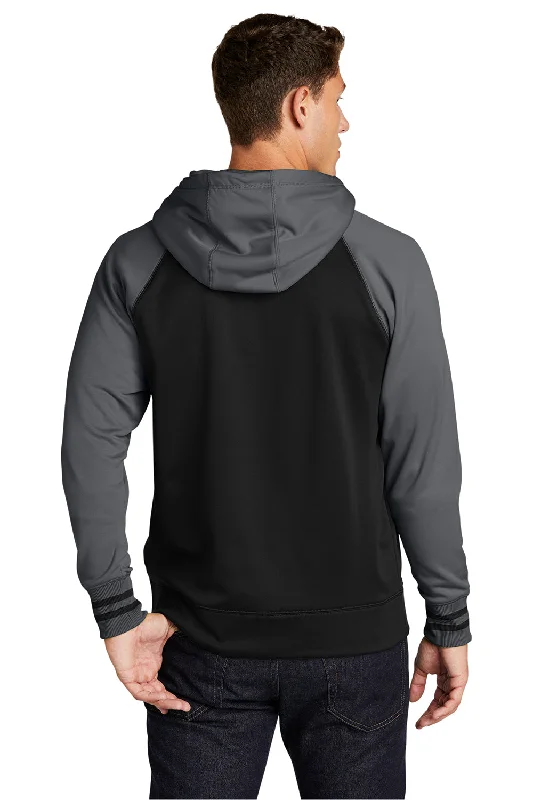 Sport-Tek Mens Sport-Wick Moisture Wicking Fleece Hooded Sweatshirt Hoodie - Black/Dark Smoke Grey