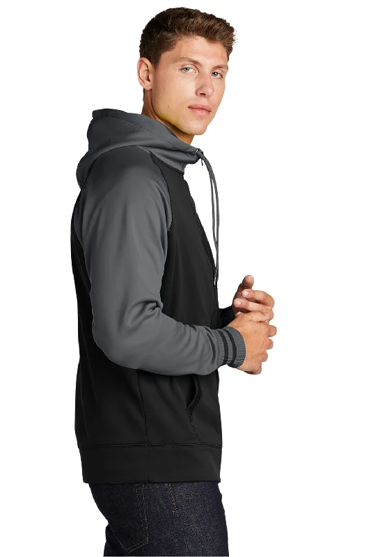 Sport-Tek Mens Sport-Wick Moisture Wicking Fleece Hooded Sweatshirt Hoodie - Black/Dark Smoke Grey