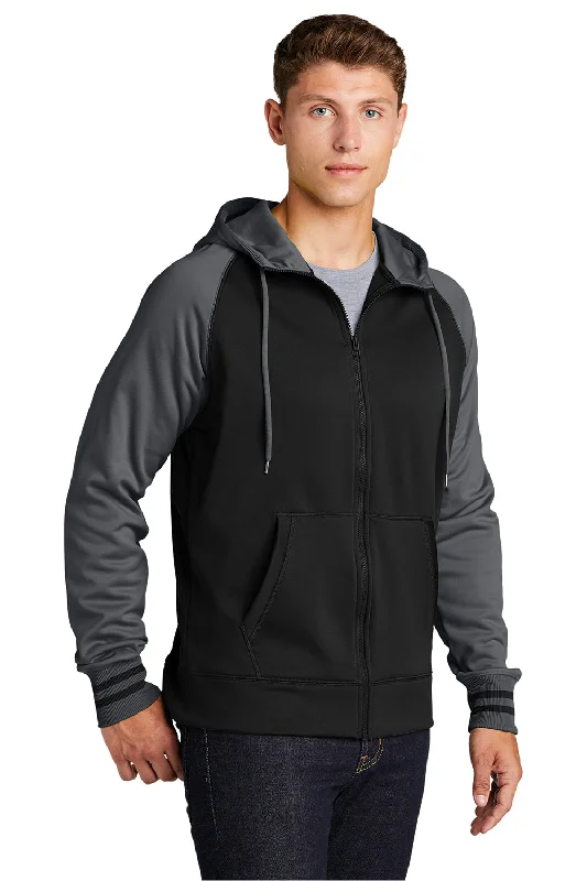 Sport-Tek Mens Sport-Wick Moisture Wicking Fleece Hooded Sweatshirt Hoodie - Black/Dark Smoke Grey