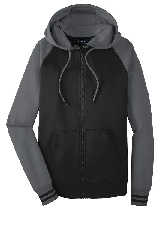 Sport-Tek Mens Sport-Wick Moisture Wicking Fleece Hooded Sweatshirt Hoodie - Black/Dark Smoke Grey