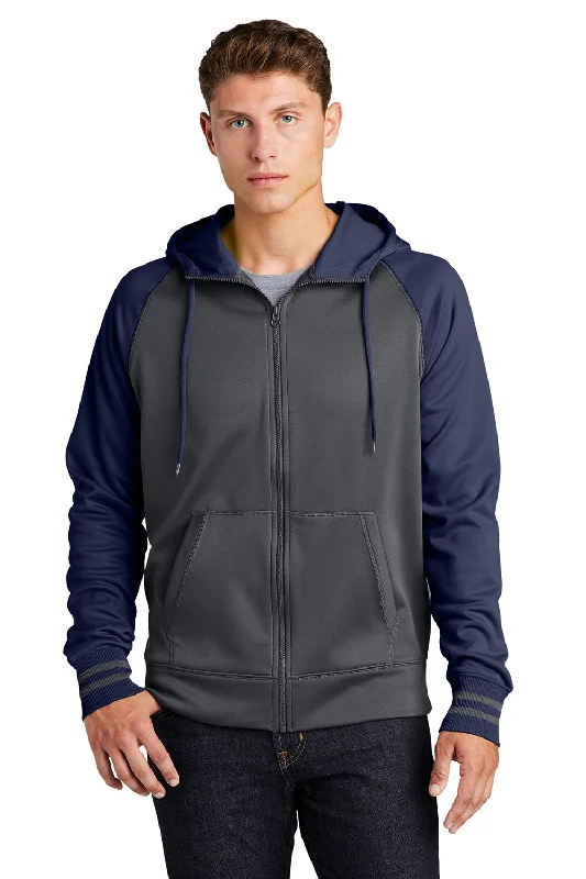 Sport-Tek Mens Sport-Wick Moisture Wicking Fleece Hooded Sweatshirt Hoodie - Dark Smoke Grey/Navy Blue