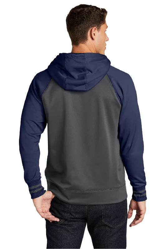 Sport-Tek Mens Sport-Wick Moisture Wicking Fleece Hooded Sweatshirt Hoodie - Dark Smoke Grey/Navy Blue