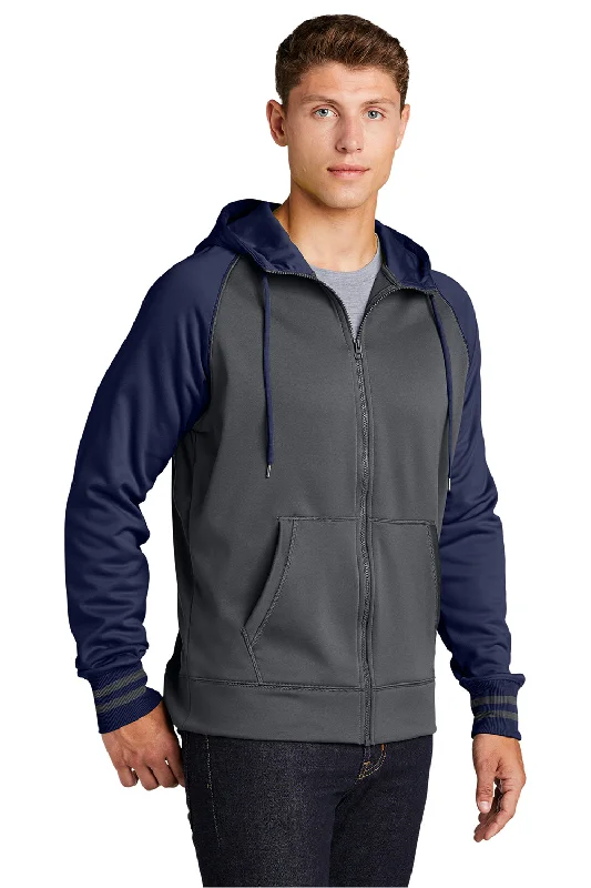 Sport-Tek Mens Sport-Wick Moisture Wicking Fleece Hooded Sweatshirt Hoodie - Dark Smoke Grey/Navy Blue