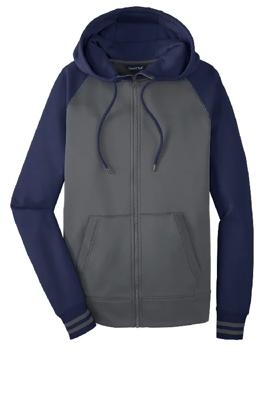 Sport-Tek Mens Sport-Wick Moisture Wicking Fleece Hooded Sweatshirt Hoodie - Dark Smoke Grey/Navy Blue