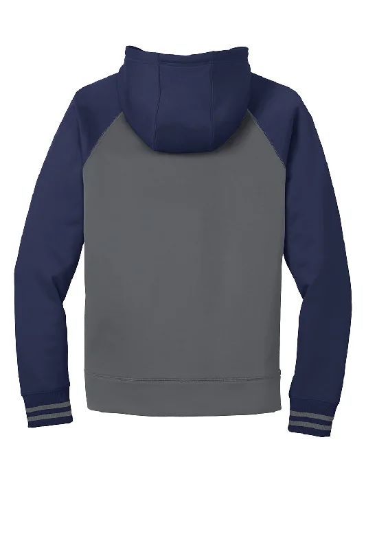 Sport-Tek Mens Sport-Wick Moisture Wicking Fleece Hooded Sweatshirt Hoodie - Dark Smoke Grey/Navy Blue