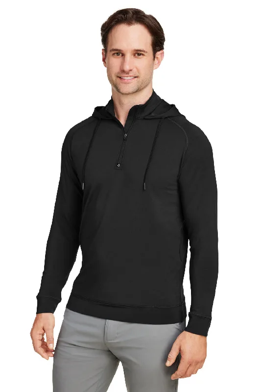 Swannies Golf Mens Vandyke 1/4 Zip Hooded  Sweatshirt Hoodie - Black