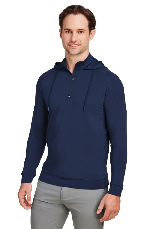 Swannies Golf Mens Vandyke 1/4 Zip Hooded  Sweatshirt Hoodie - Navy Blue