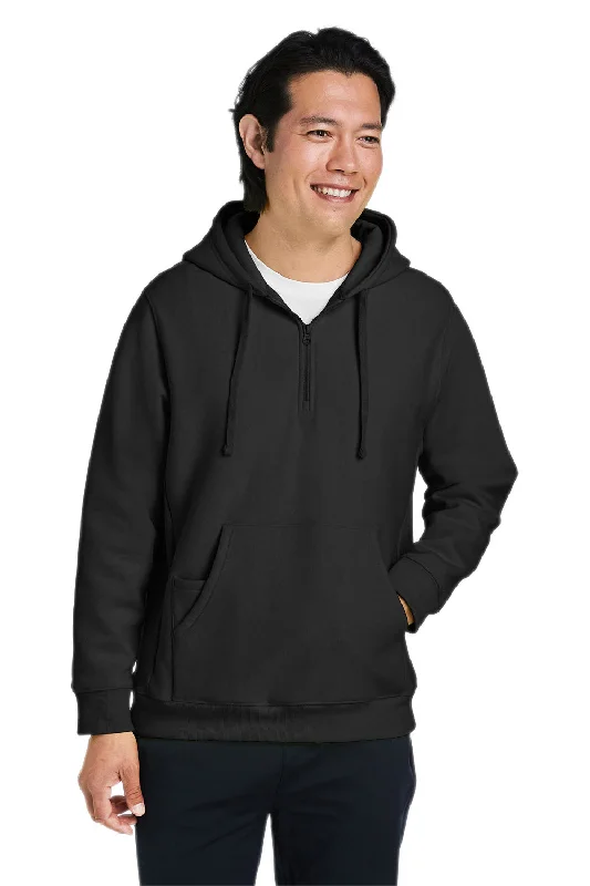 Team 365 Mens Zone HydroSport Water Resistant 1/4 Zip Hooded Sweatshirt Hoodie - Black