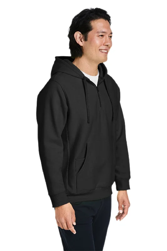 Team 365 Mens Zone HydroSport Water Resistant 1/4 Zip Hooded Sweatshirt Hoodie - Black