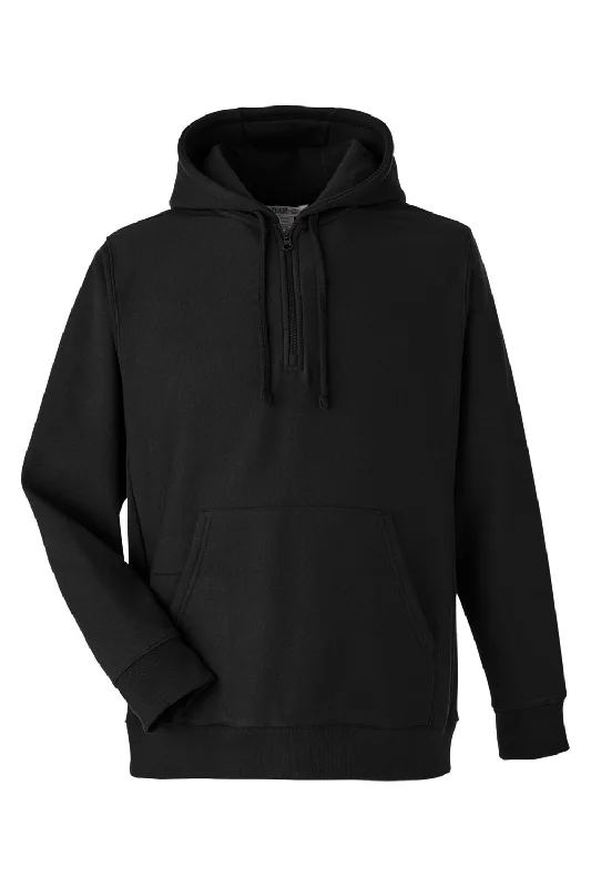 Team 365 Mens Zone HydroSport Water Resistant 1/4 Zip Hooded Sweatshirt Hoodie - Black